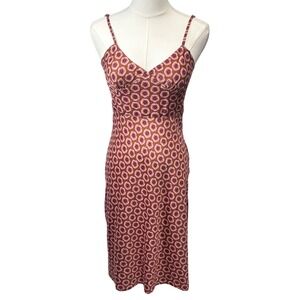Y2K 90s Gap Slip Dress Brown Pink Floral Poppies Sleeveless Midi V-Neck Sz 2